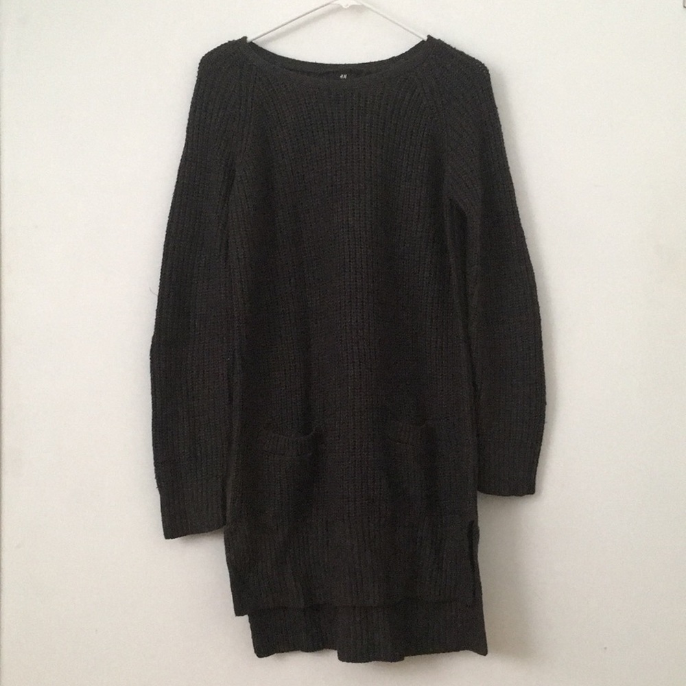 Gray Sweater Dress w/ Pockets & Leather Elbow Pads